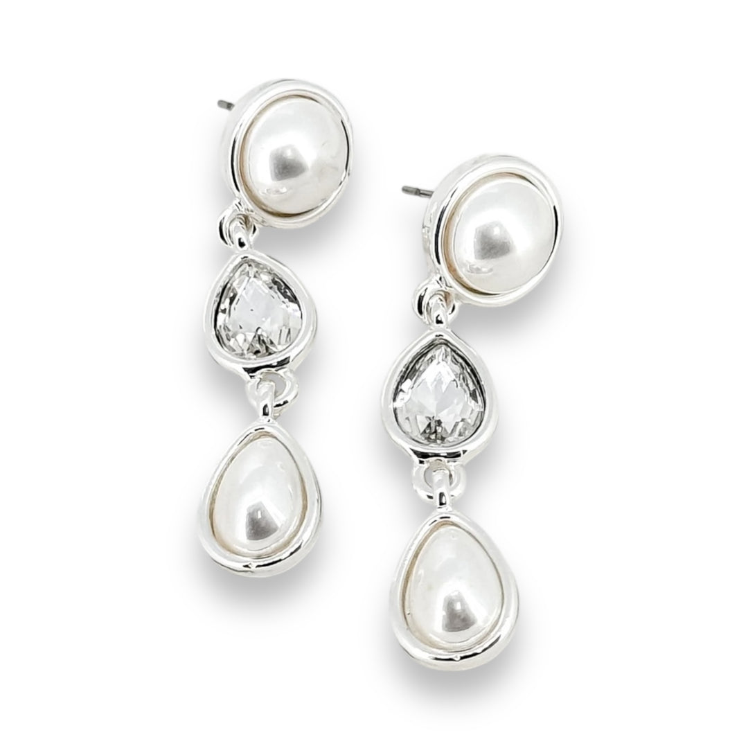 Envy Pearl and Crystal Dropper Earrings Silver