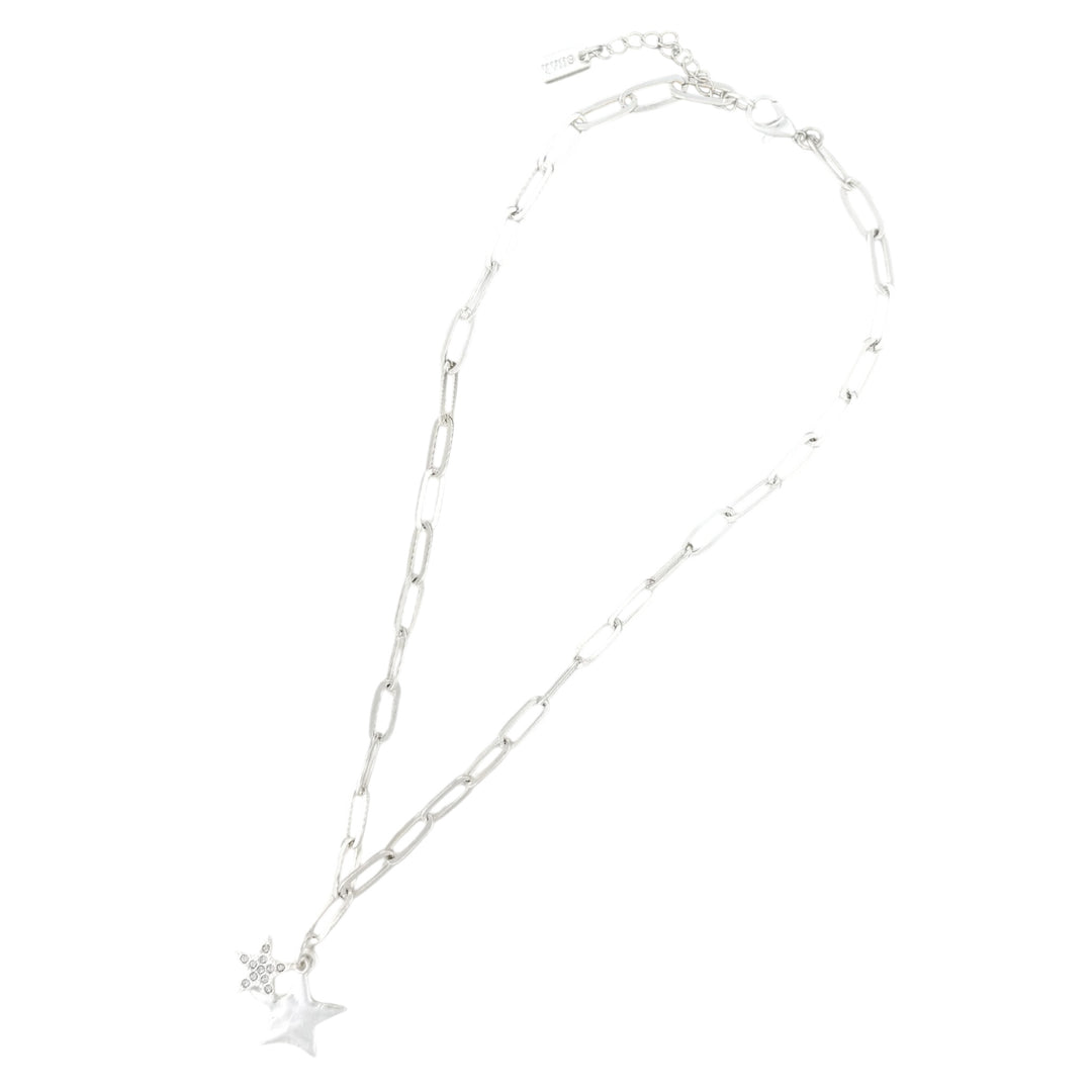 Envy Short Chain Necklace with Double Star Pendant Silver