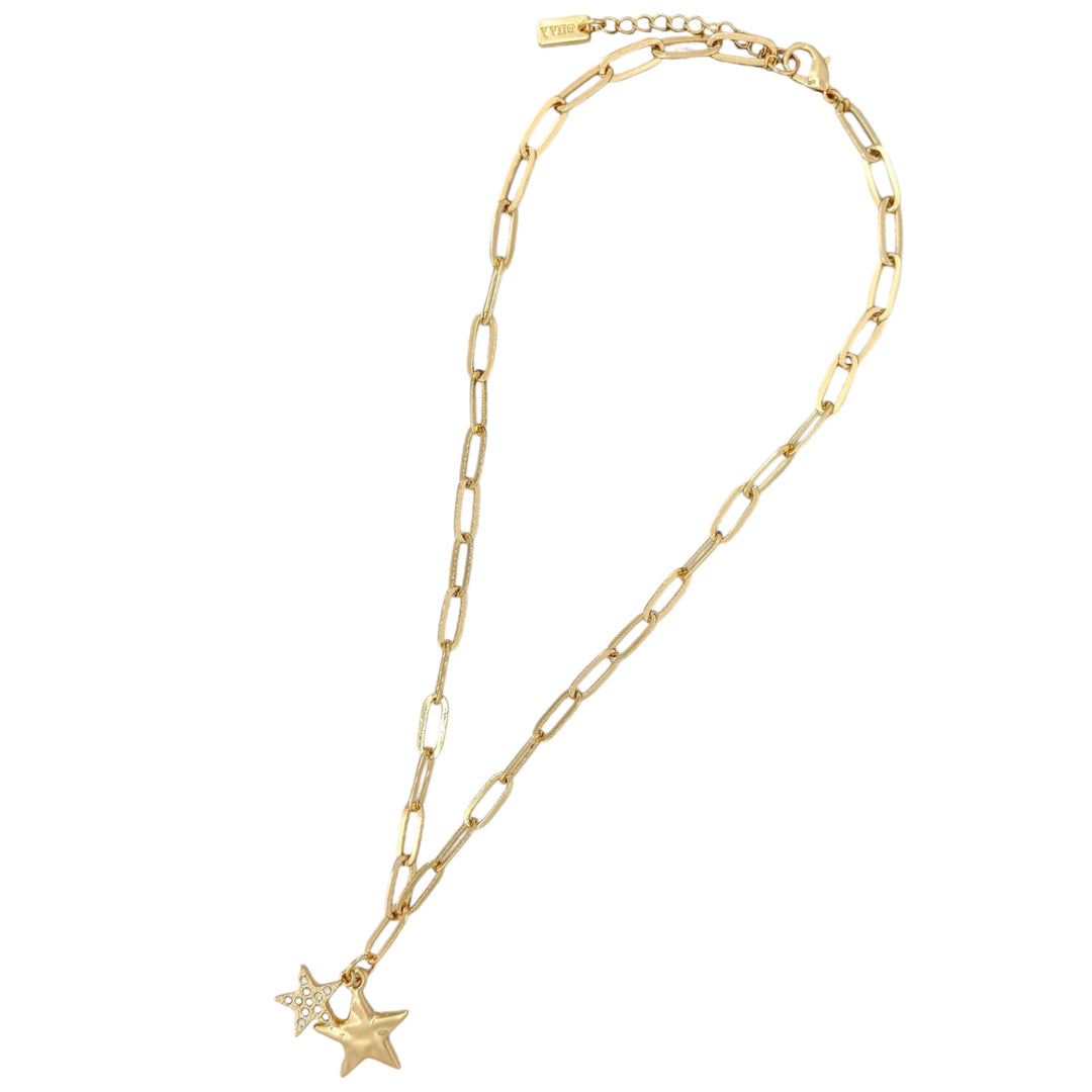 Envy Short Chain Necklace with Double Star Pendant Gold