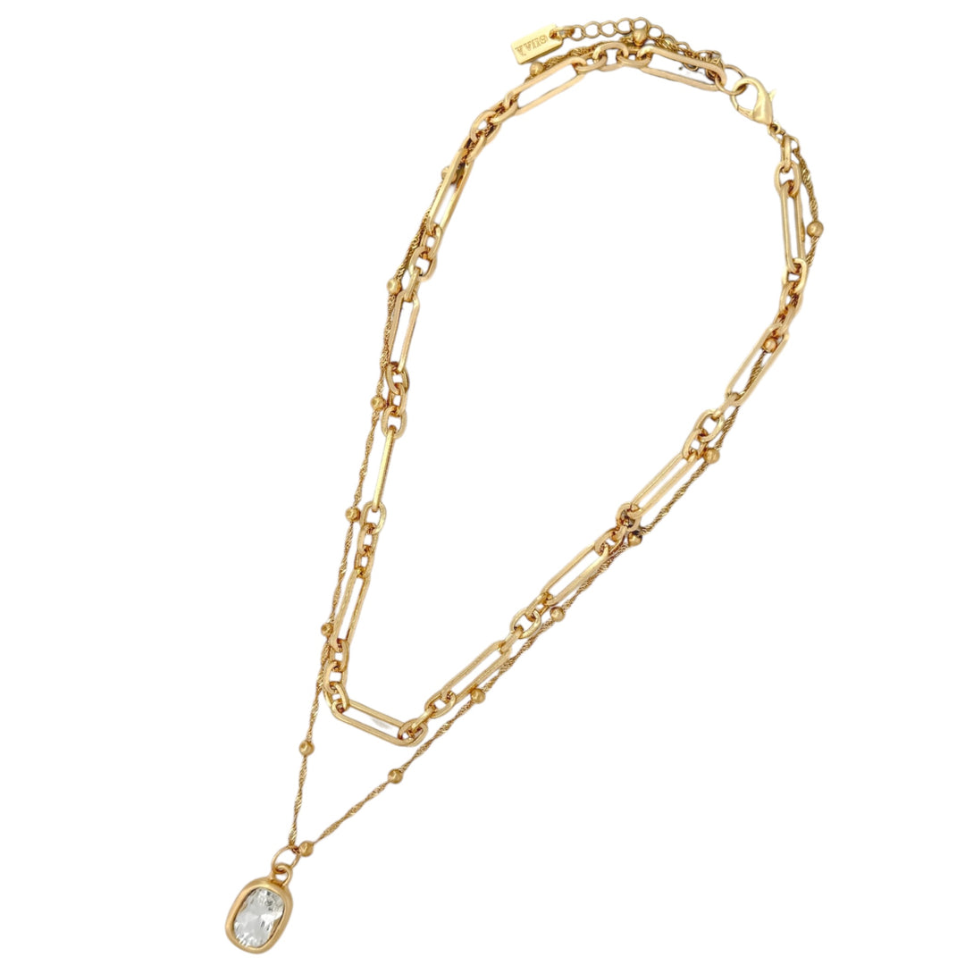 Envy Gold Double Chain Necklace with Silver Crystal