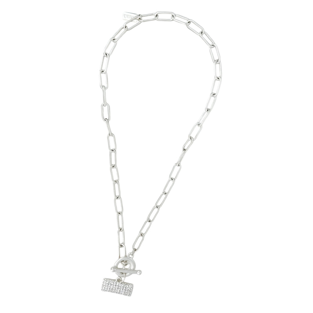 Envy T-Bar Short Silver Necklace with Diamonte Bar