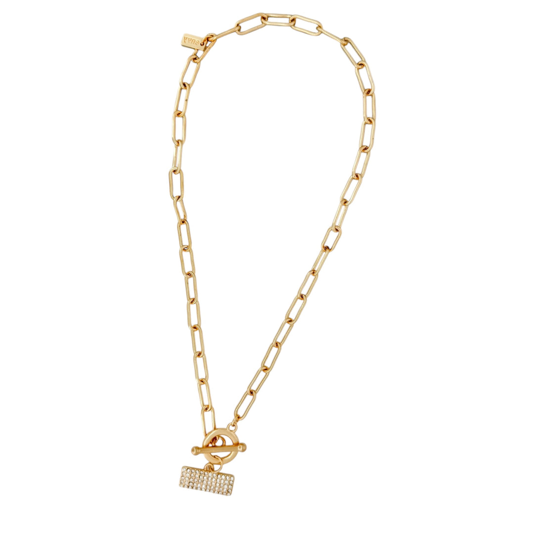 Envy T-Bar Short Gold Necklace with Diamonte Bar