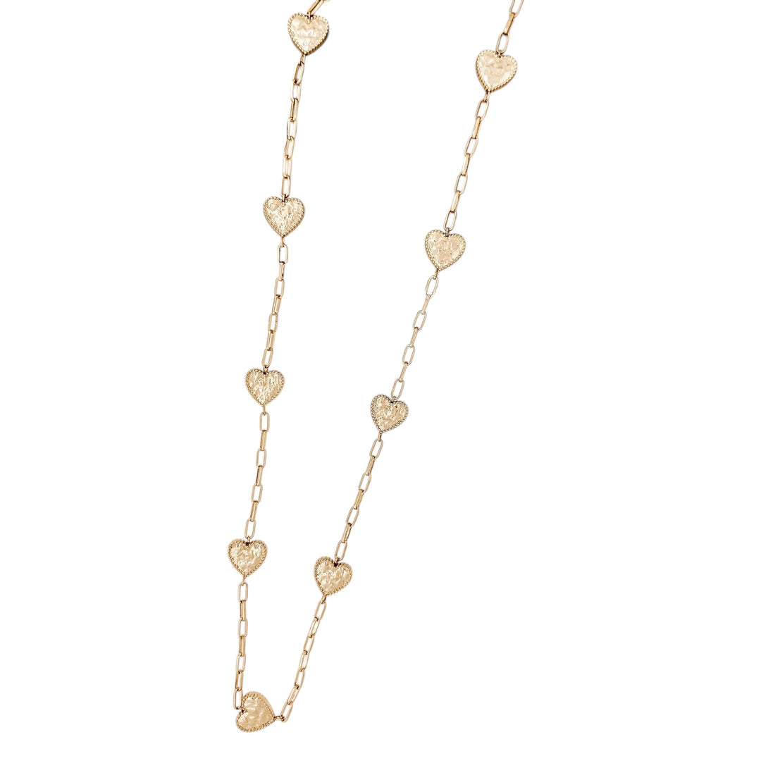 Envy Long Hammered Heart Necklace Gold