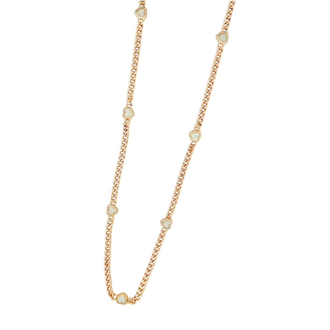 Envy Long Gold Necklace with Green Hearts