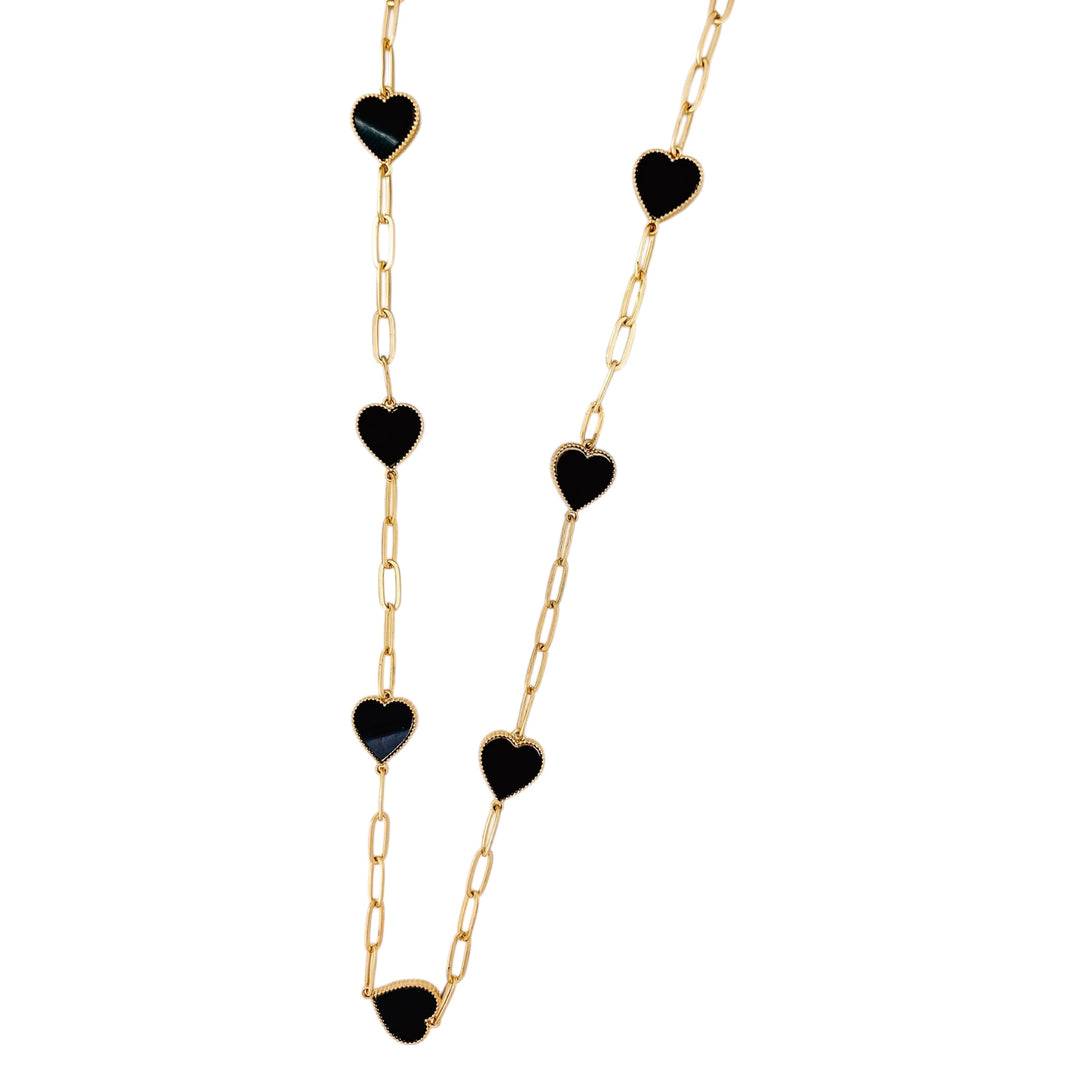 Envy Long Black Heart Necklace Gold