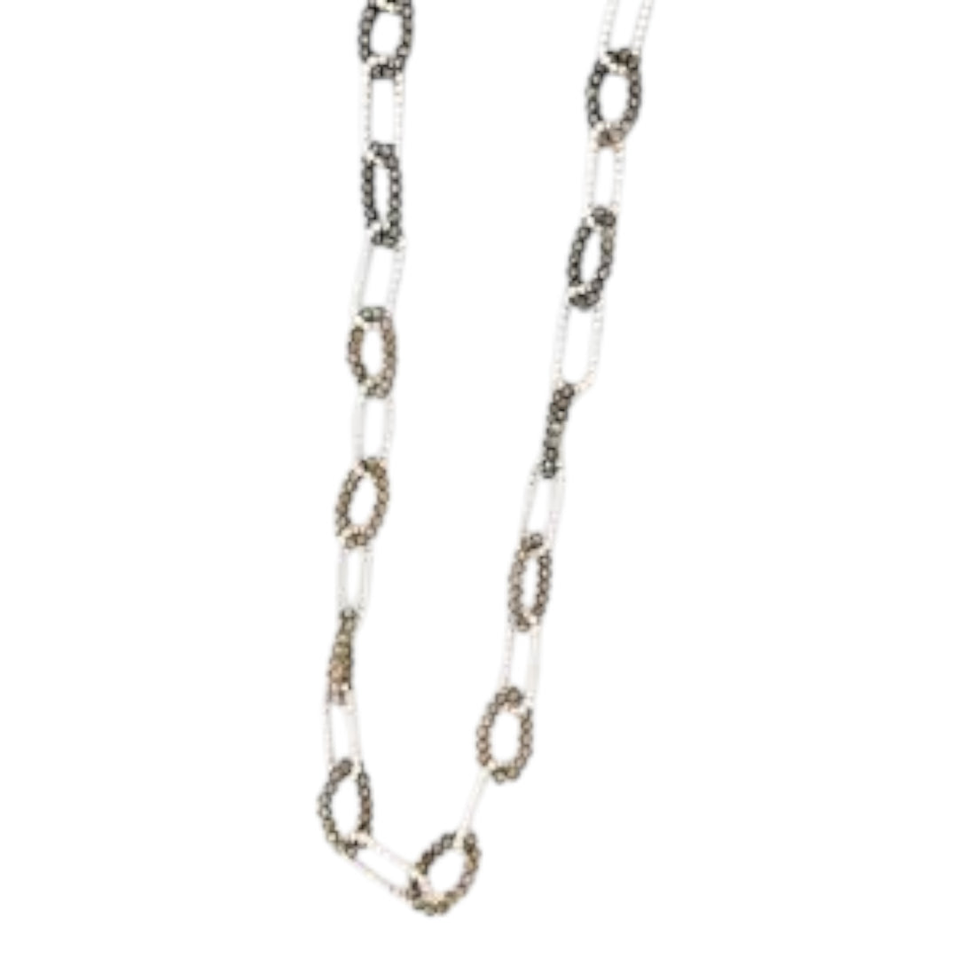 Envy Long Silver Necklace with Grey Beads