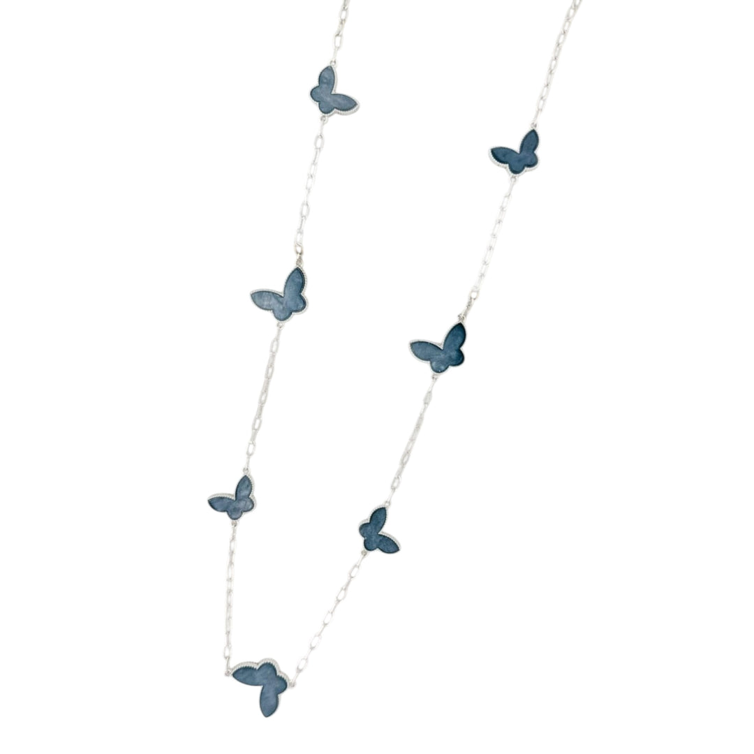 Envy Long Grey Butterfly Necklace Silver