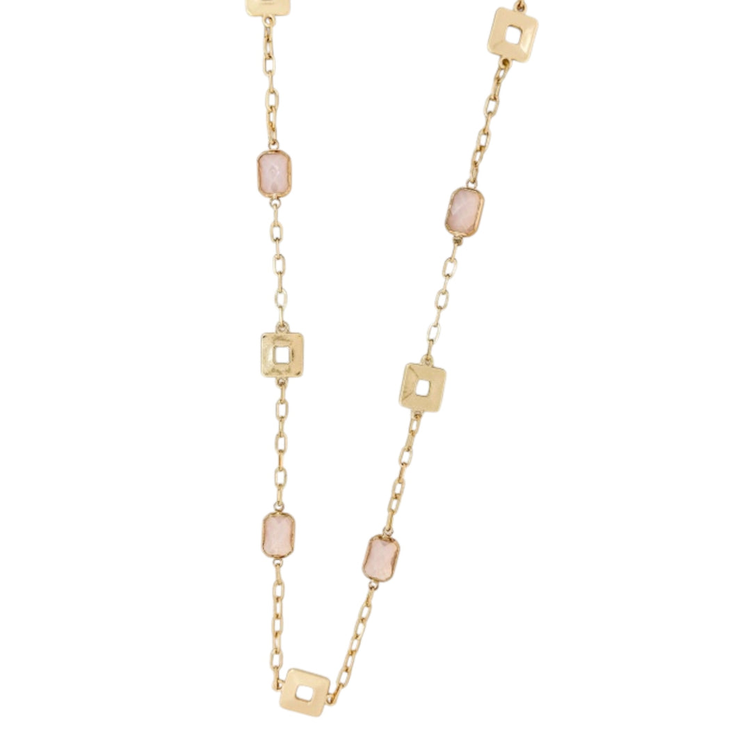 Envy Long Gold Necklace with Pink Glass