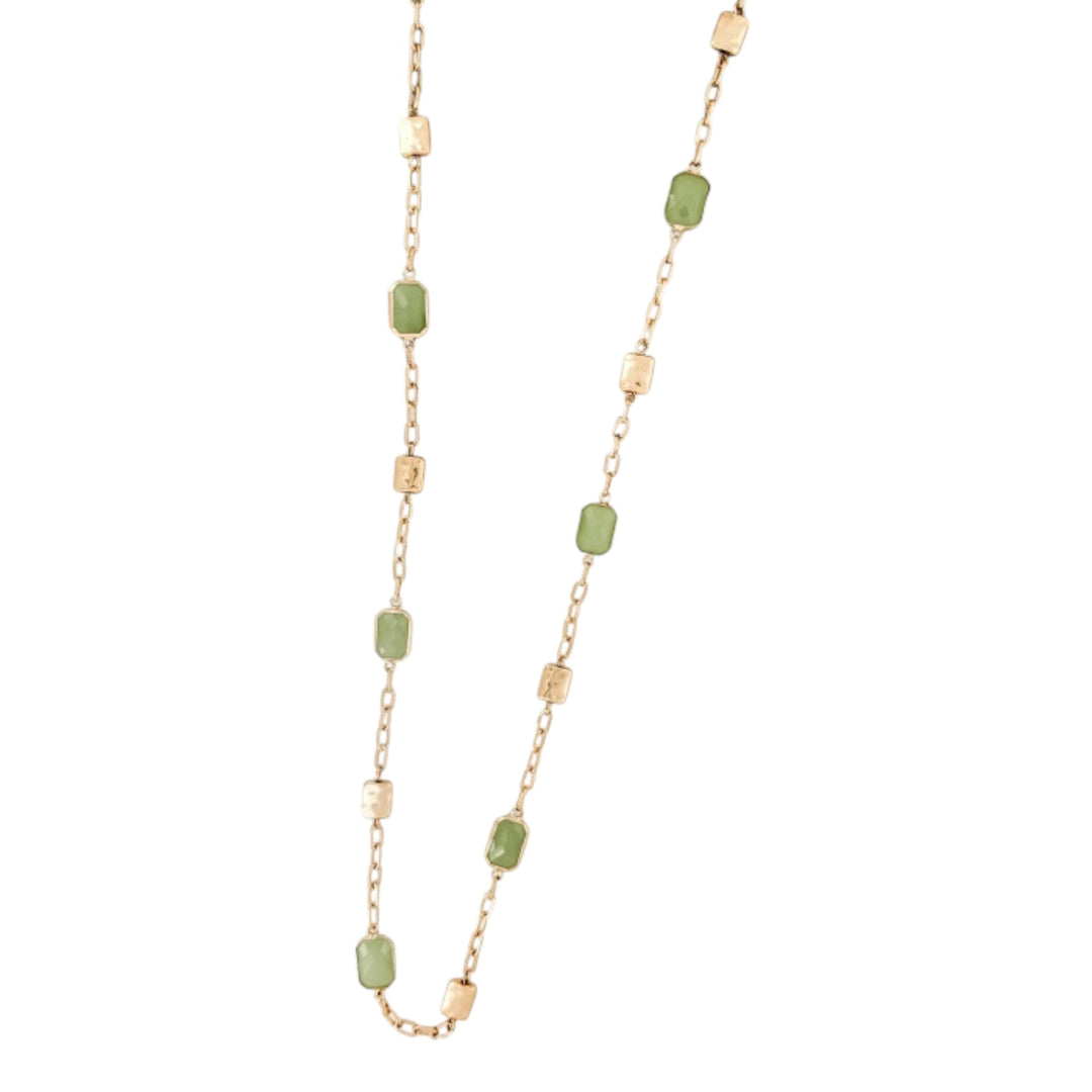 Envy Long Gold Necklace with Green Glass