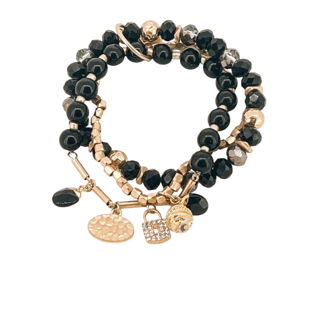 Envy Triple Layer Stretch Bracelet Black and Gold