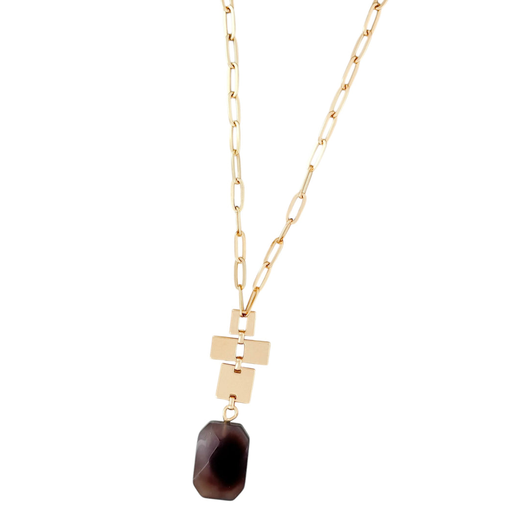 Envy Long Gold Necklace with Grey Stone