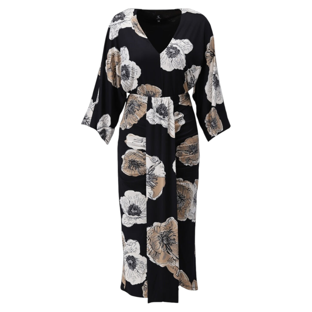 K Design Floral Print Midi Dress Black