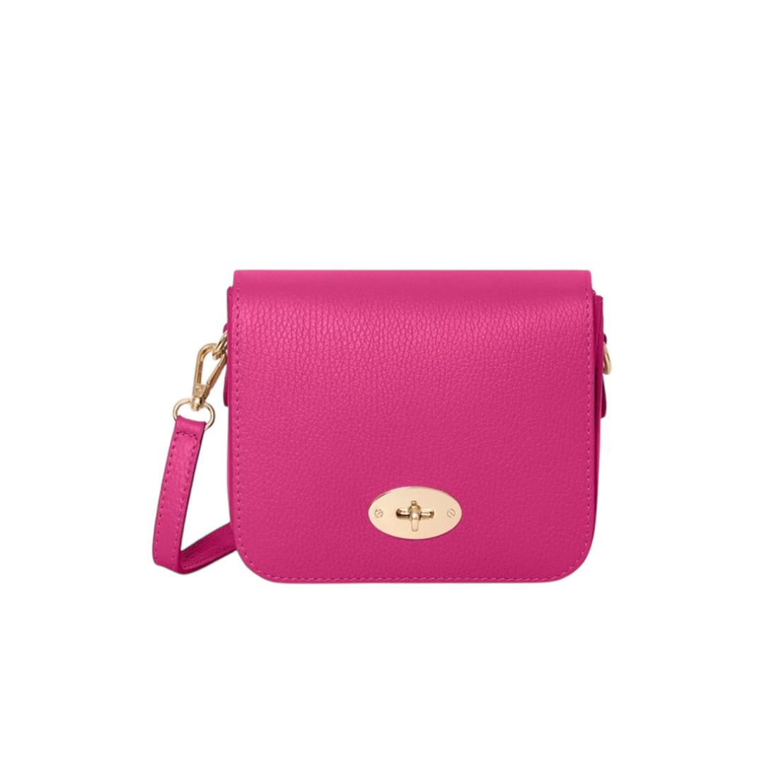 Leather Front Fold Crossbody Bag Pink