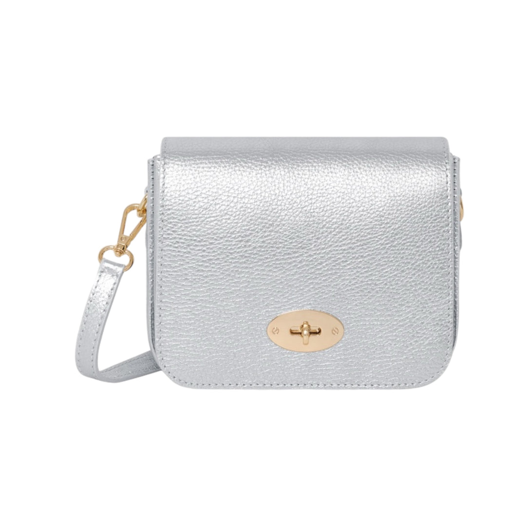 Leather Front Fold Crossbody Bag Silver