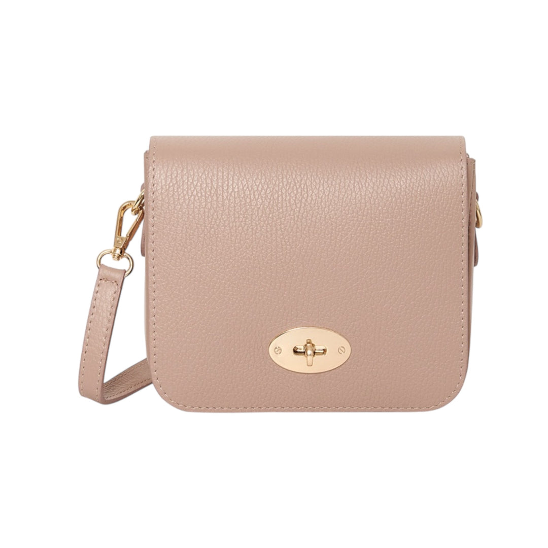 Leather Front Fold Crossbody Bag Nude