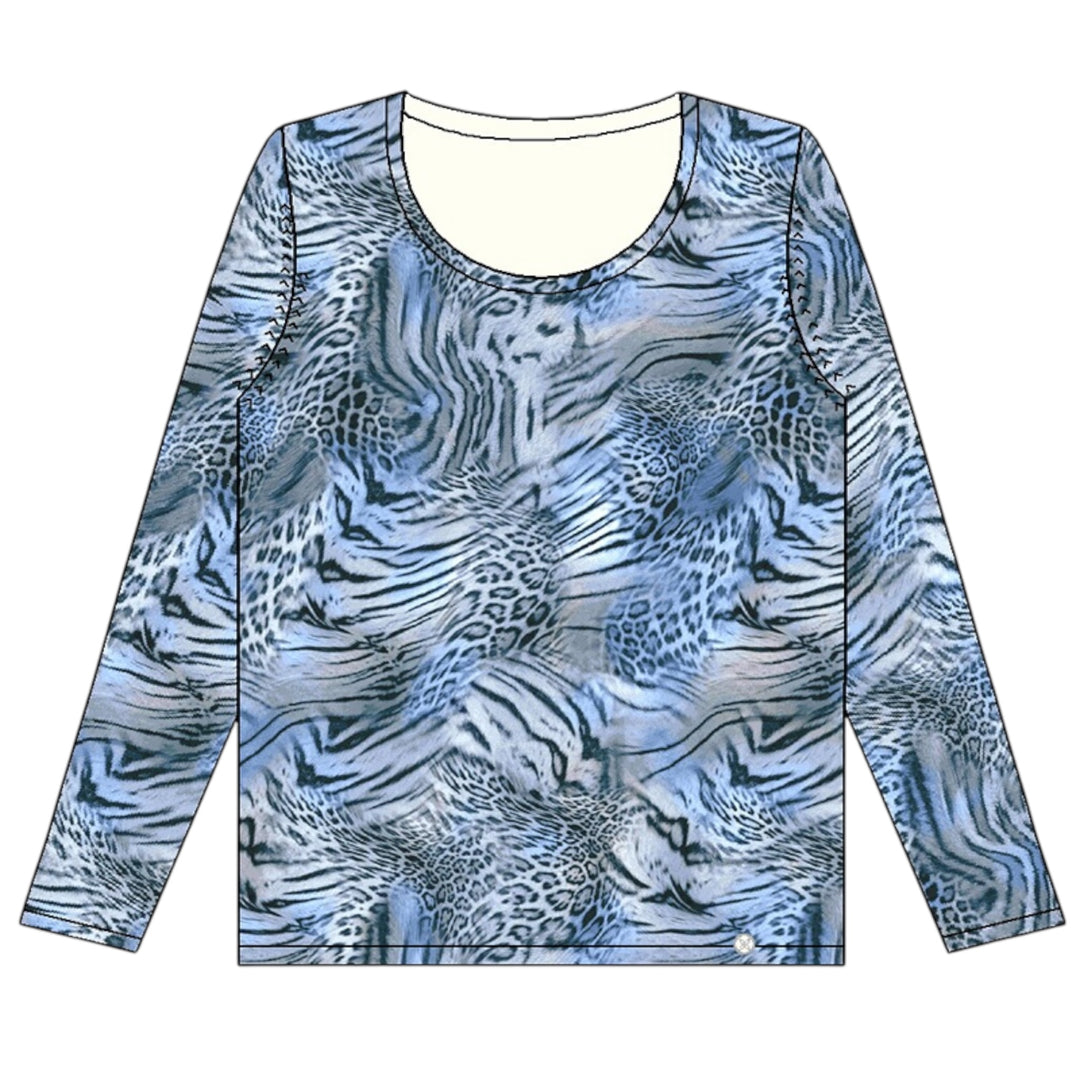 Gollehaug Fine Knit Animal Print Sweater Sky Blue