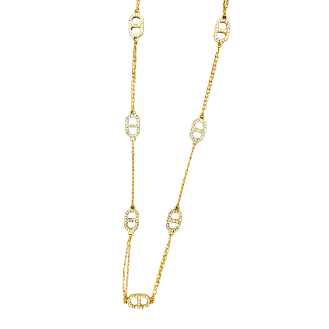 Envy Long Necklace with Oval Diamontes Gold
