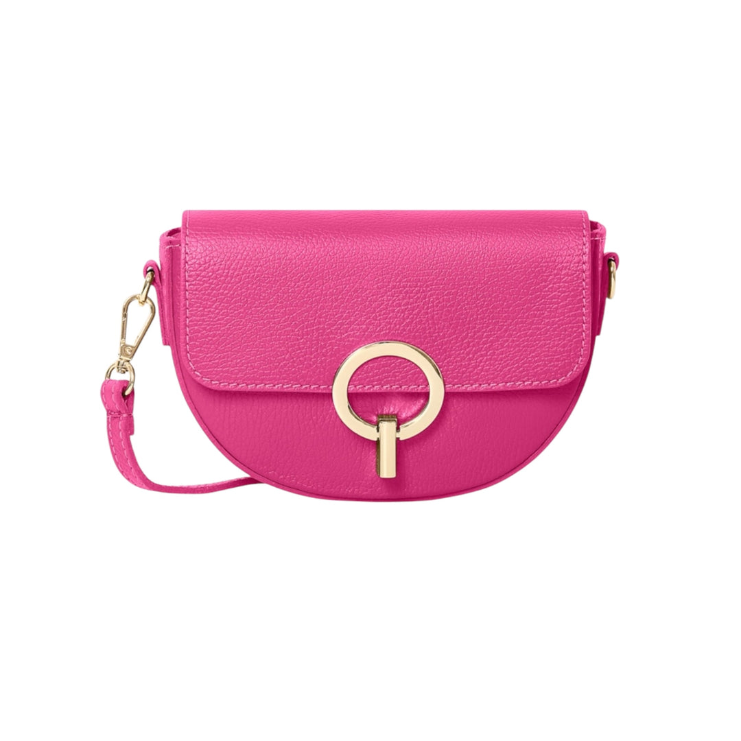 Italian Leather Crossbody Half Moon Handbag Pink