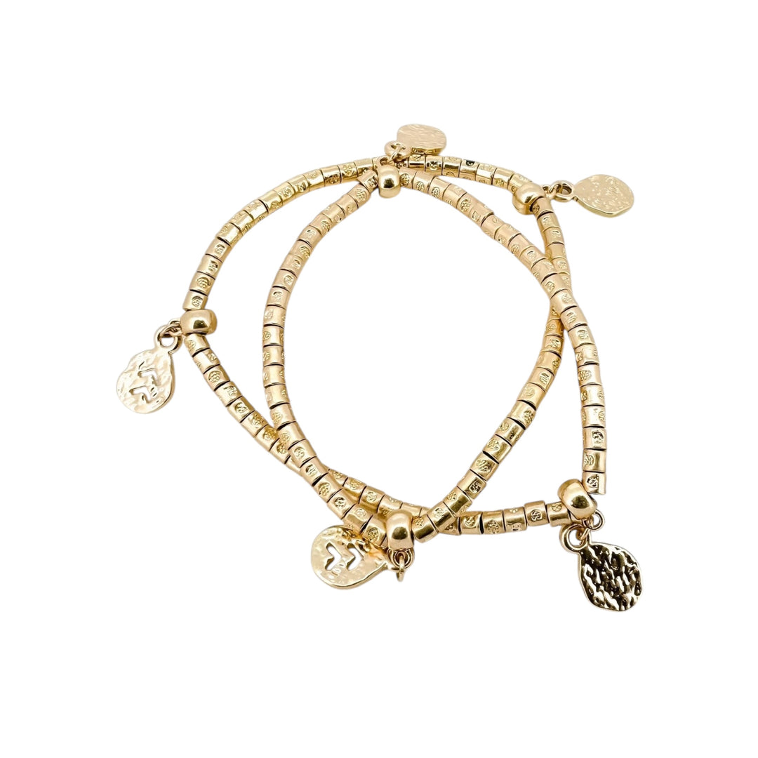 Envy Stretch Bracelet with Leaf Charms Gold