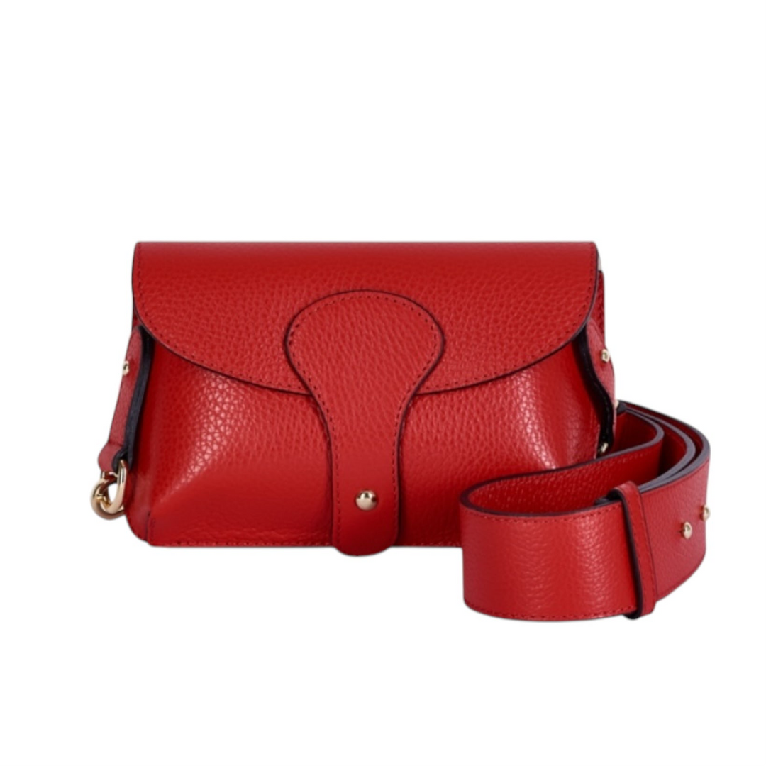Italian Leather Crossbody Mini Bag with Flap Red