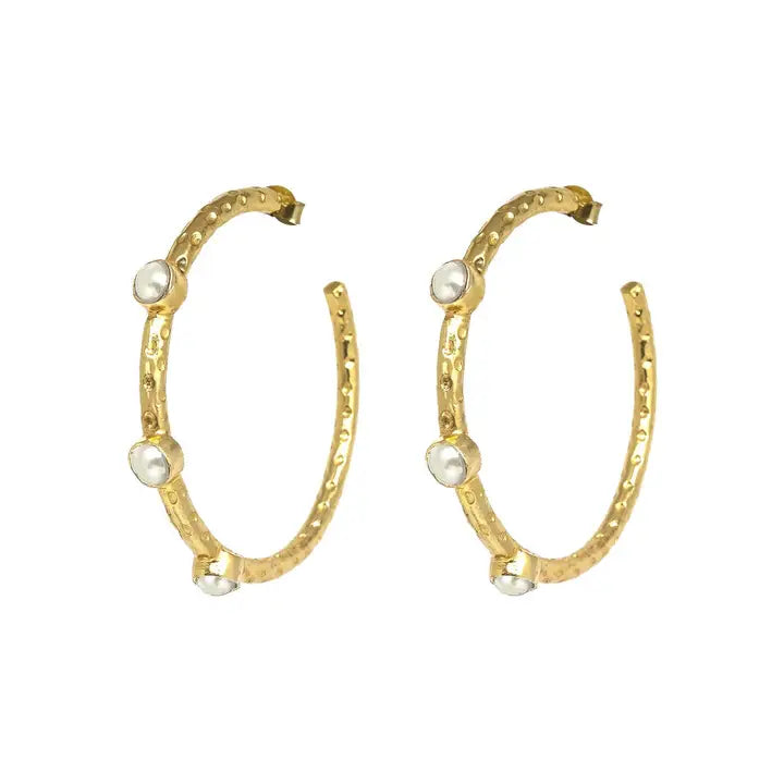 Ashiana Cruise Fresh Water Pearl Large Hoops Gold