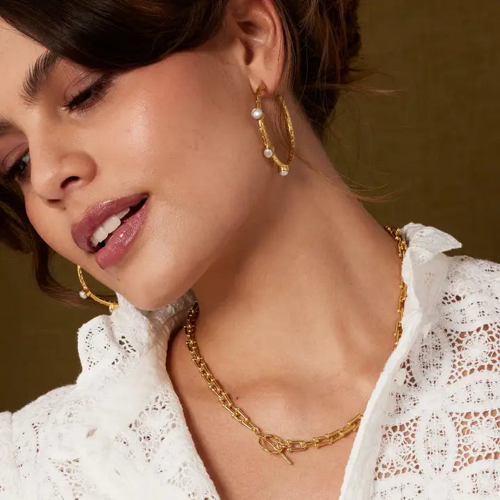 Ashiana Cruise Fresh Water Pearl Large Hoops Gold