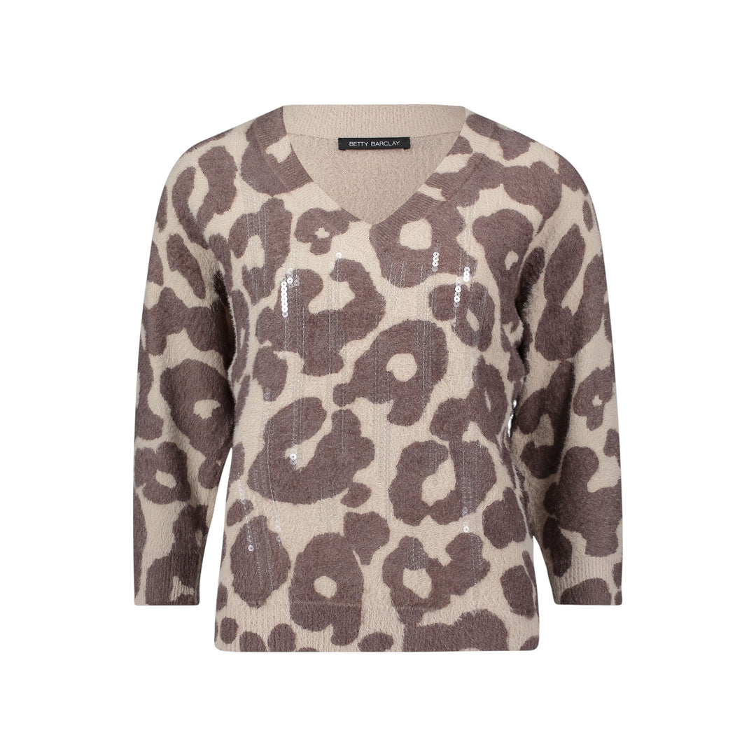 Betty Barclay Leopard Print Sweater with Sequins Taupe