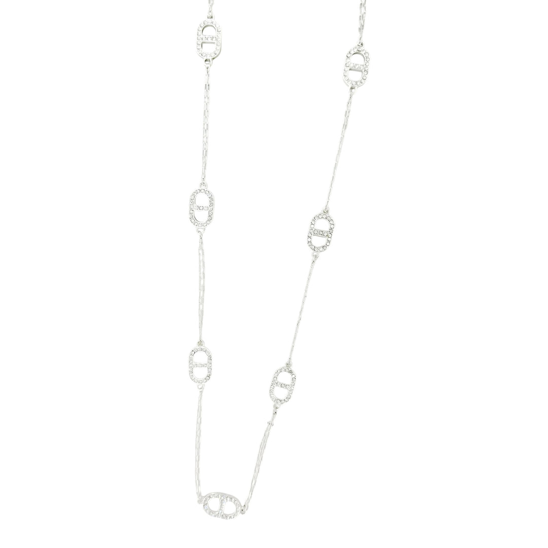 Envy Long Necklace with Oval Diamontes Silver