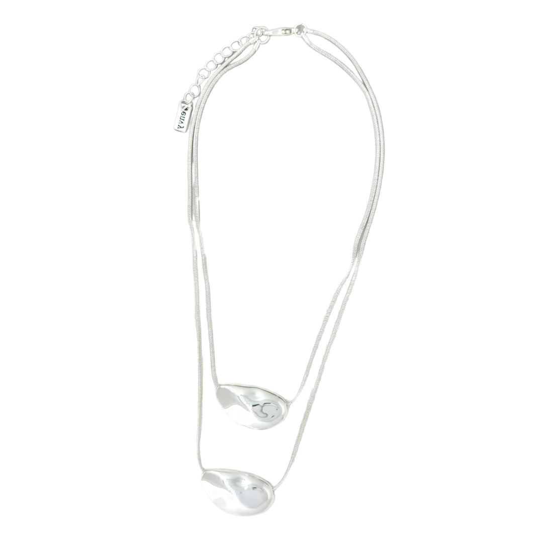 Envy Double Chain Pebble Pendant Necklace Silver