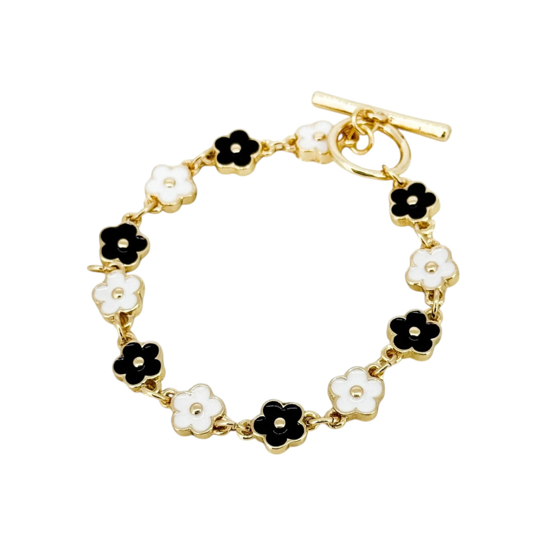 Envy Black and White Daisy T-Bar Bracelet