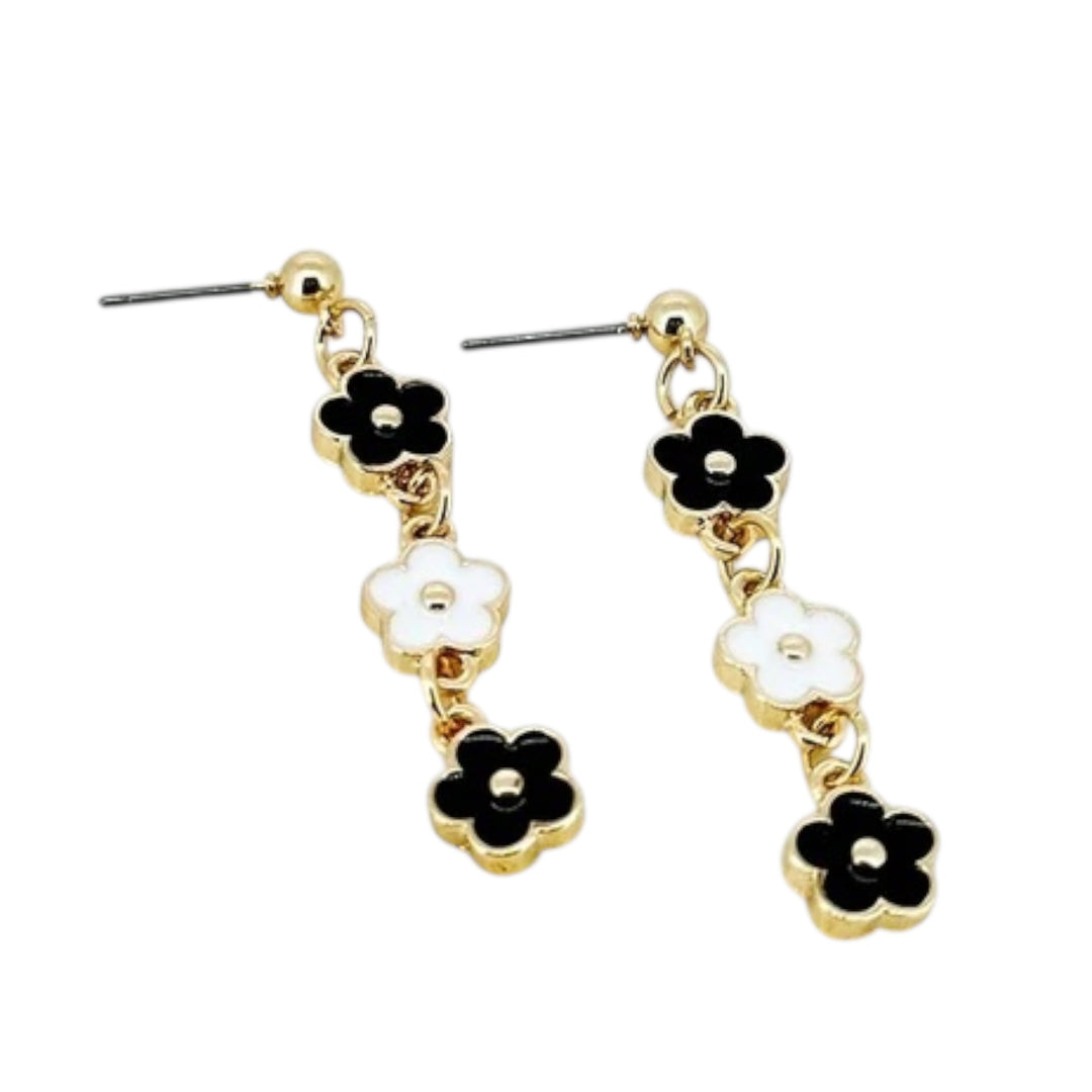 Envy Daisy Dropper Earring Black and White