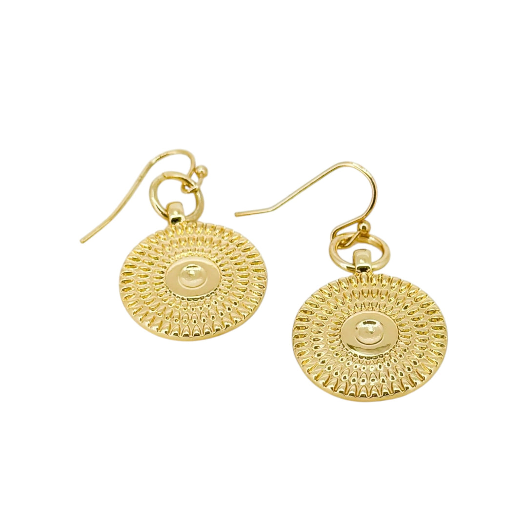 Envy Gold Textured Circle Dropper Earring