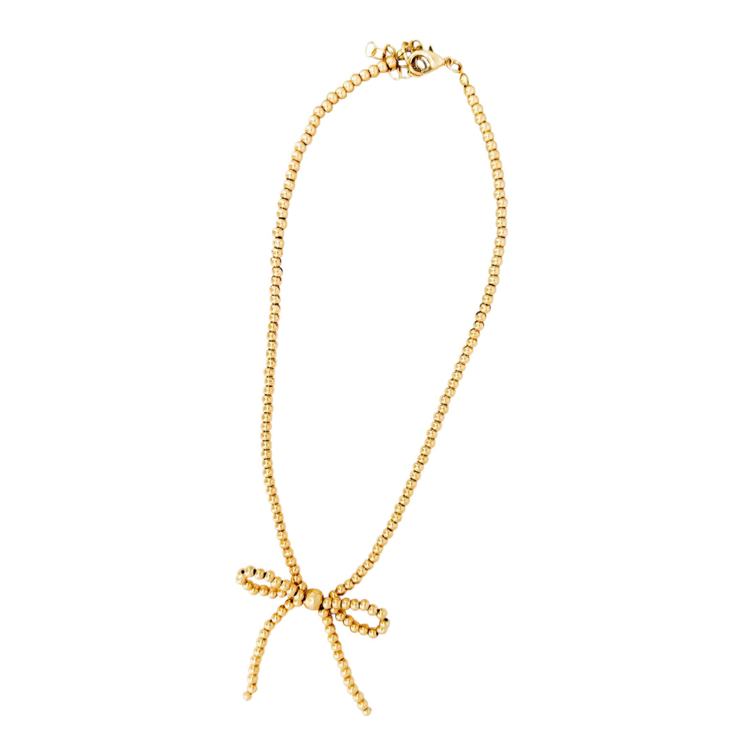 Envy Short Beaded Bow Necklace Gold