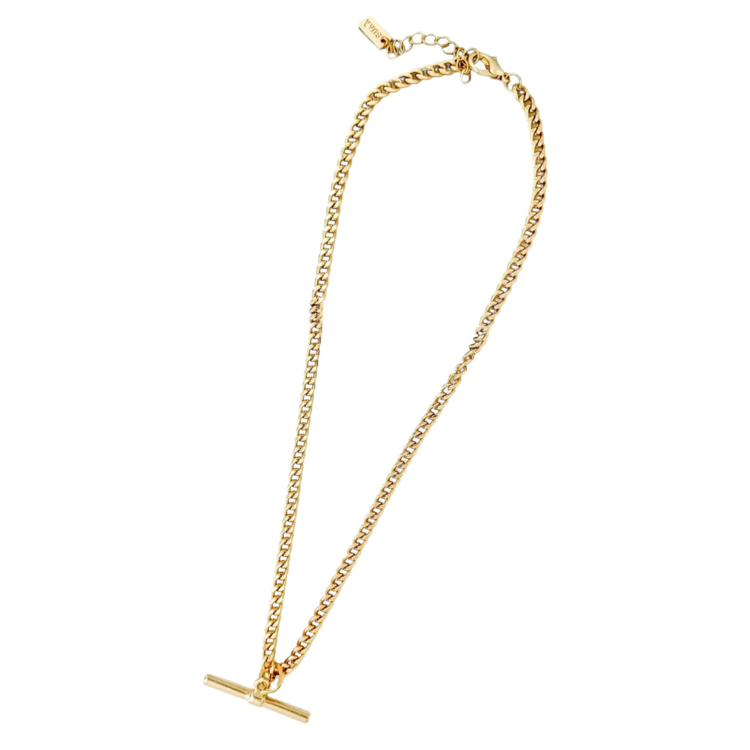 Envy Short Chain Necklace with T-Bar Pendant Gold