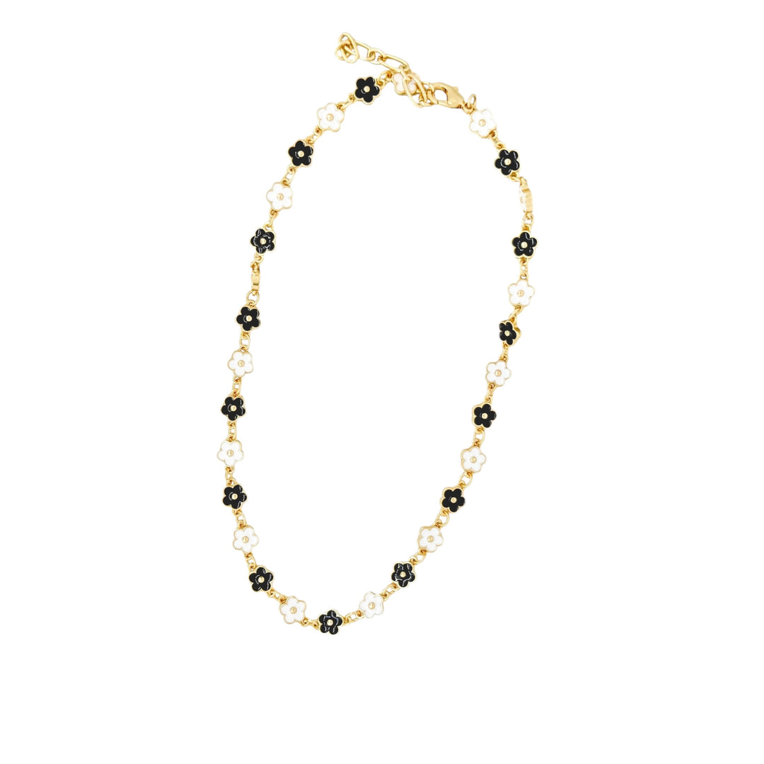 Envy Short Necklace with Black and White Daisy's Gold