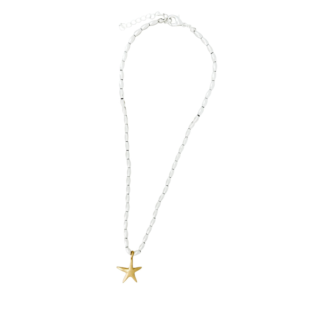 Envy Short Worn Silver Necklace with Gold Star Charm