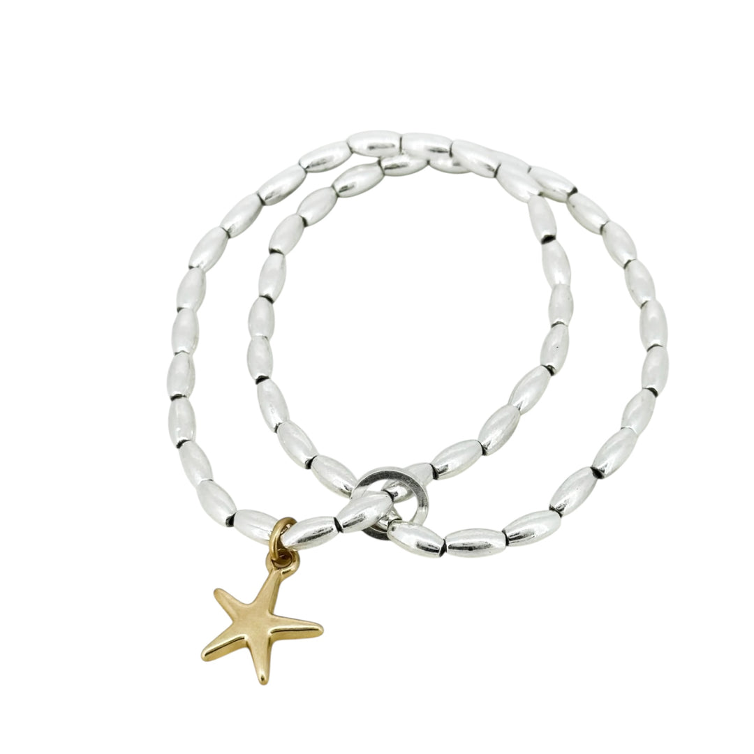 Envy Silver Stretch Bracelet with Gold Star Charm