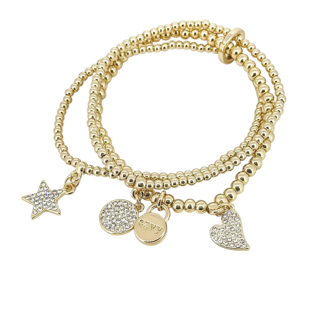 Envy Stretch Bracelet with Diamonte Charms Gold