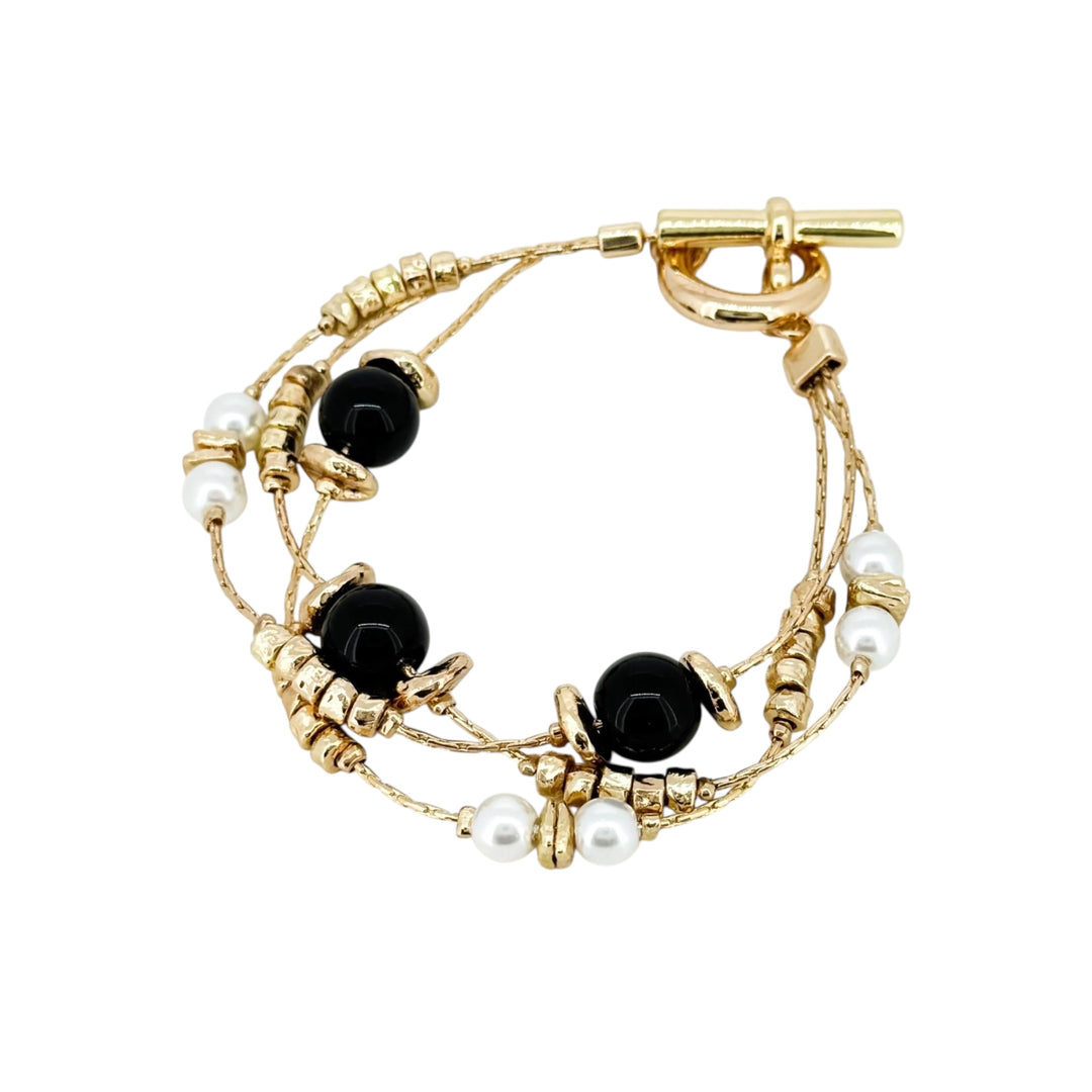 Envy Triple Layer T-Bar Bracelet with Pearl Gold