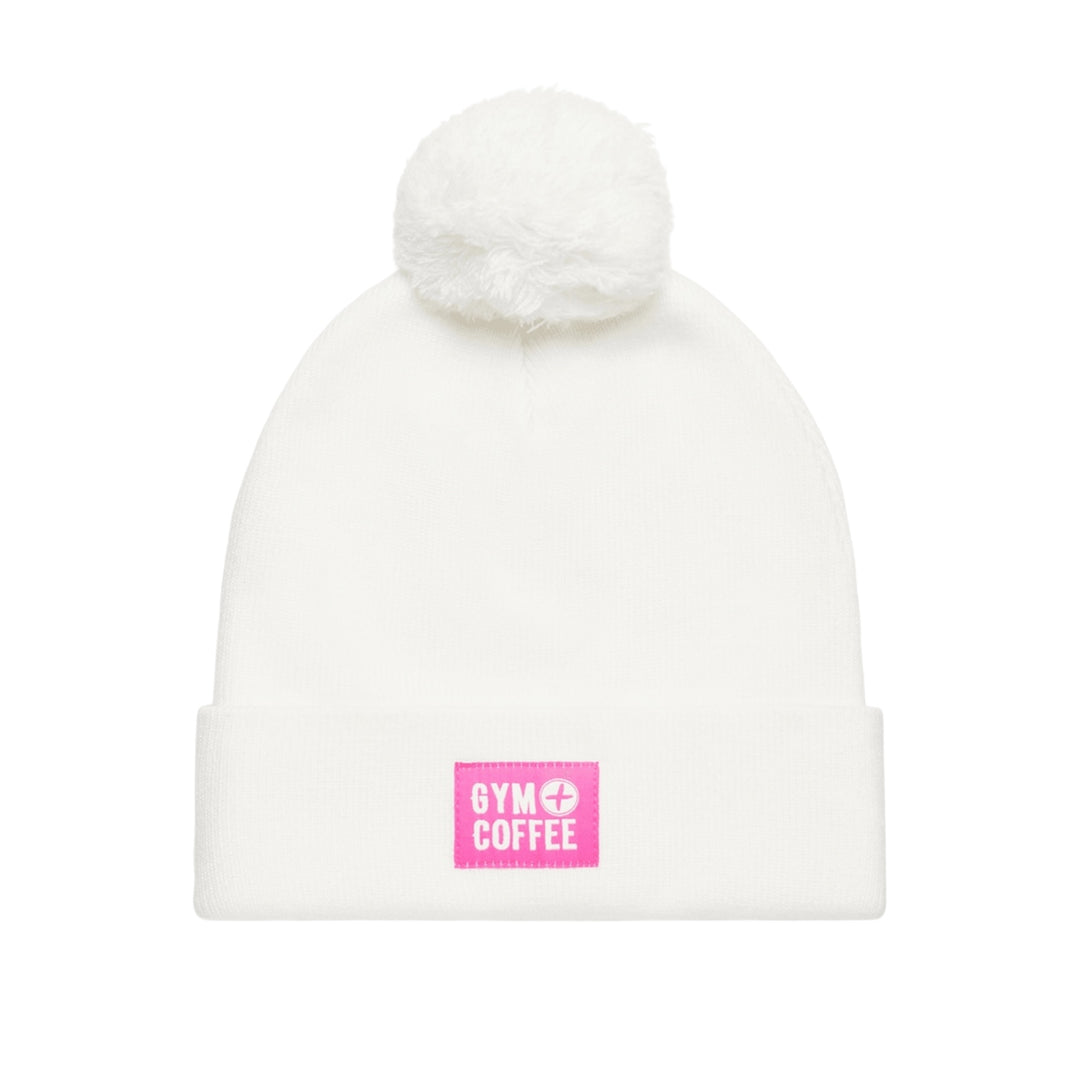 Gym + Coffee Knit Bobble Beanie Cloud White