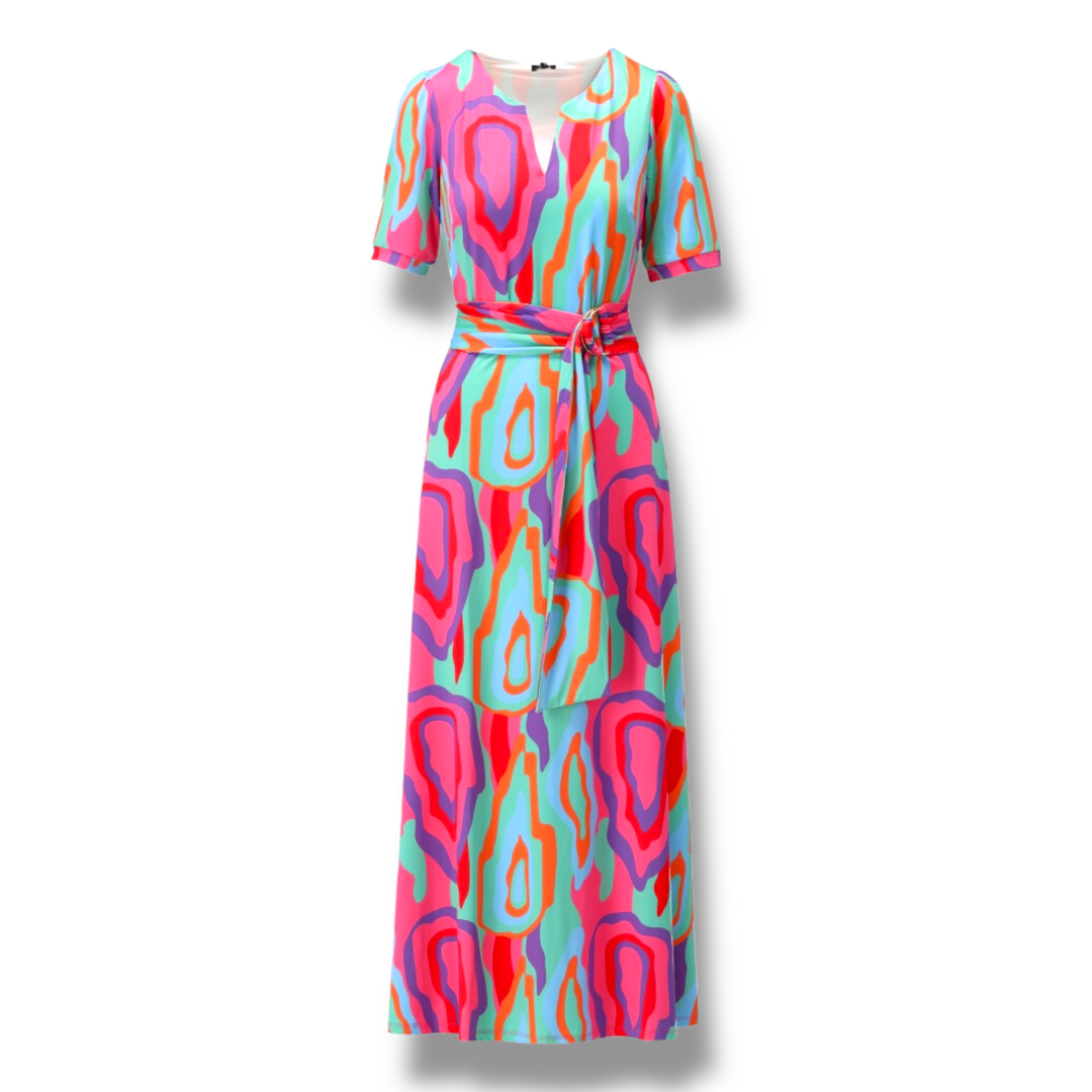 K Design Blue and Pink Printed Maxi Dress