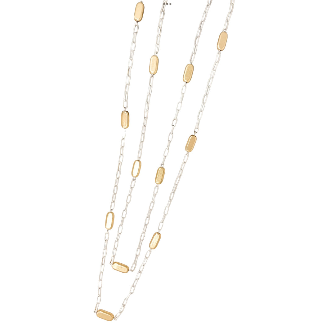 Envy Long Silver Chain Necklace with Gold