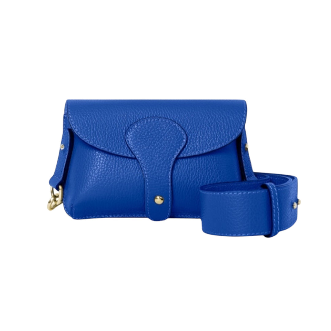 Italian Leather Crossbody Mini Bag with Flap Royal Blue