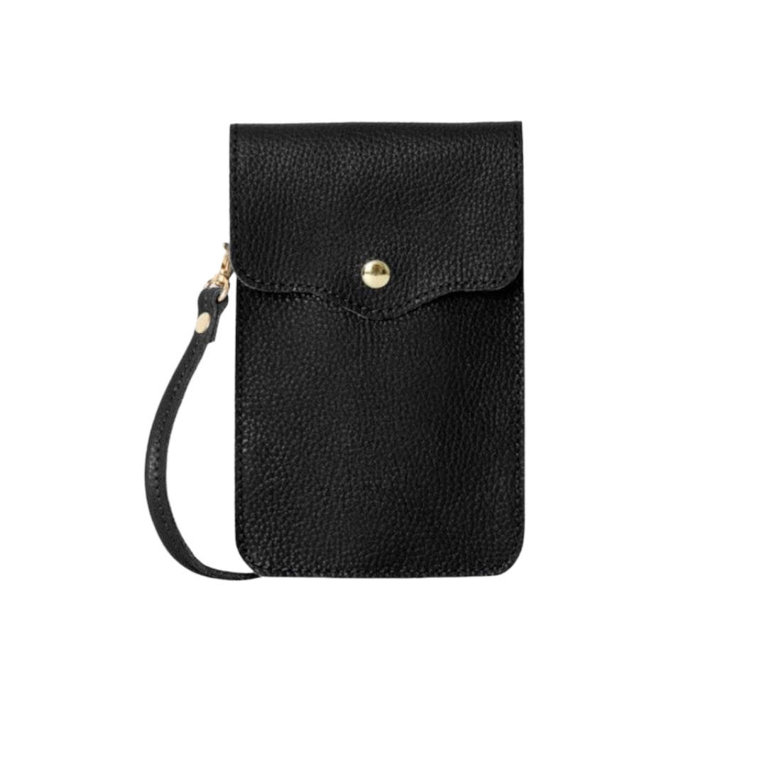 Italian-Leather-Cross-Body-Phone-Pouch-Black