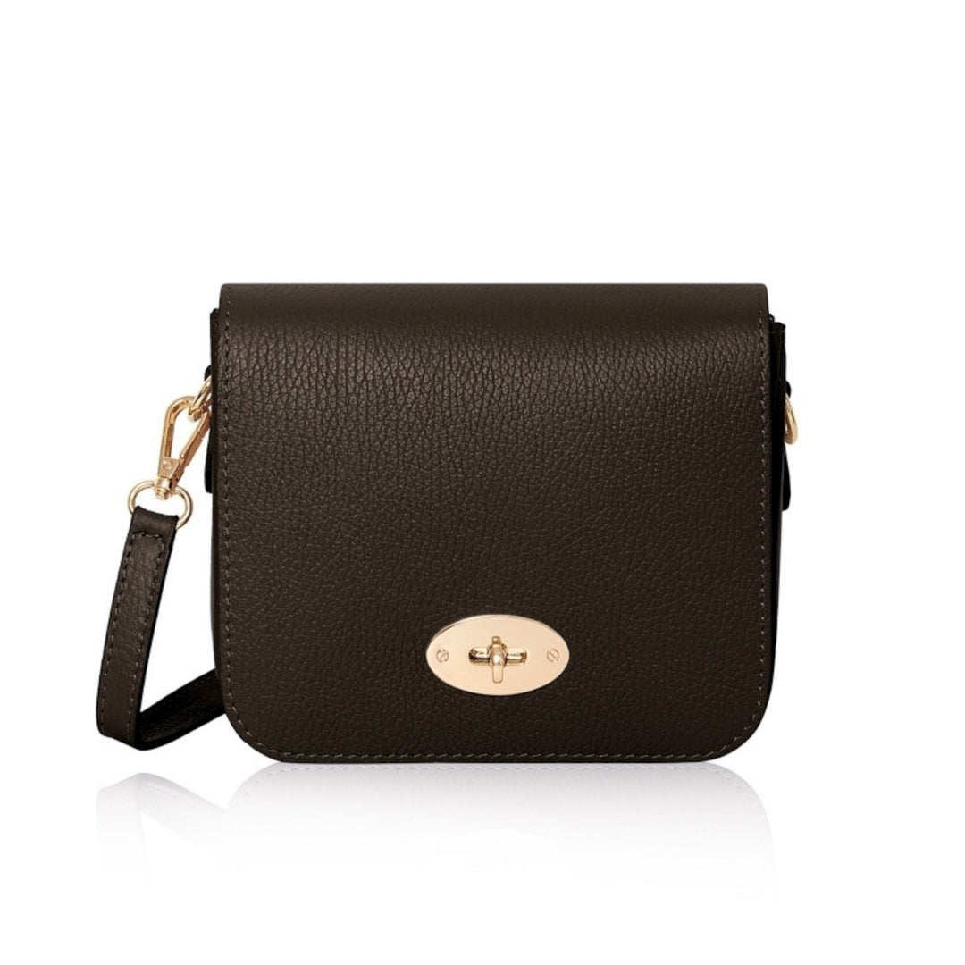 Leather Front Fold Crossbody Bag Dark Chocolate