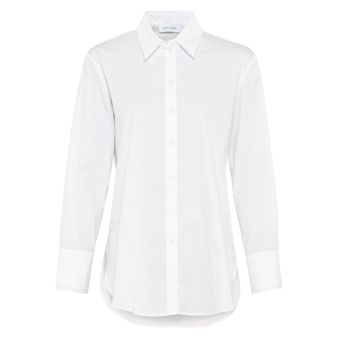 Just White Long Sleeve Long Length Shirt White