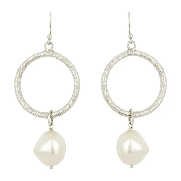 Ashiana Margot Pearl Hoop Earrings Silver
