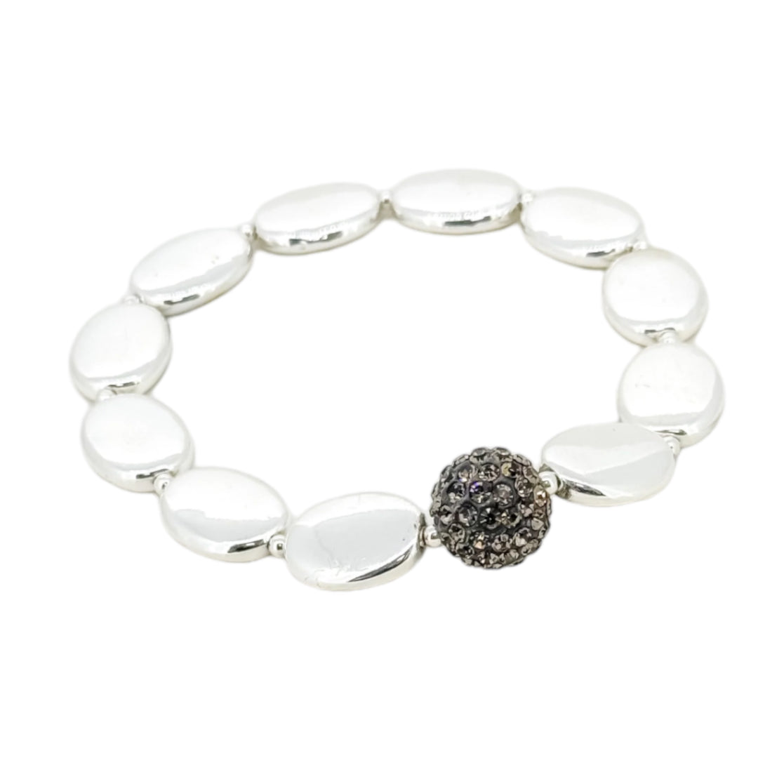 Envy Silver Elasticated Bracelet with Black Crystal Ball