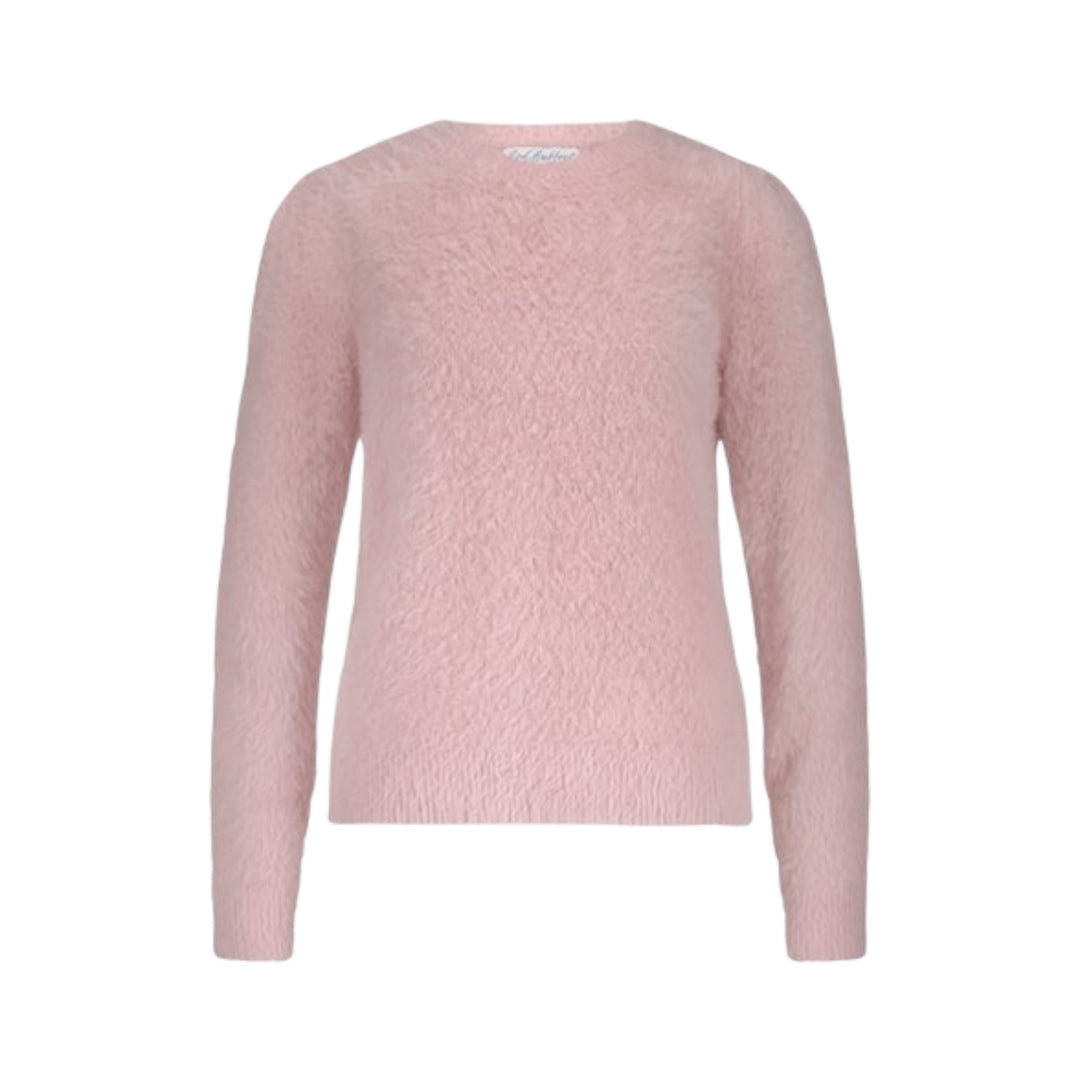 Red Button Fuzzy Puff Sleeve Sweater Pink