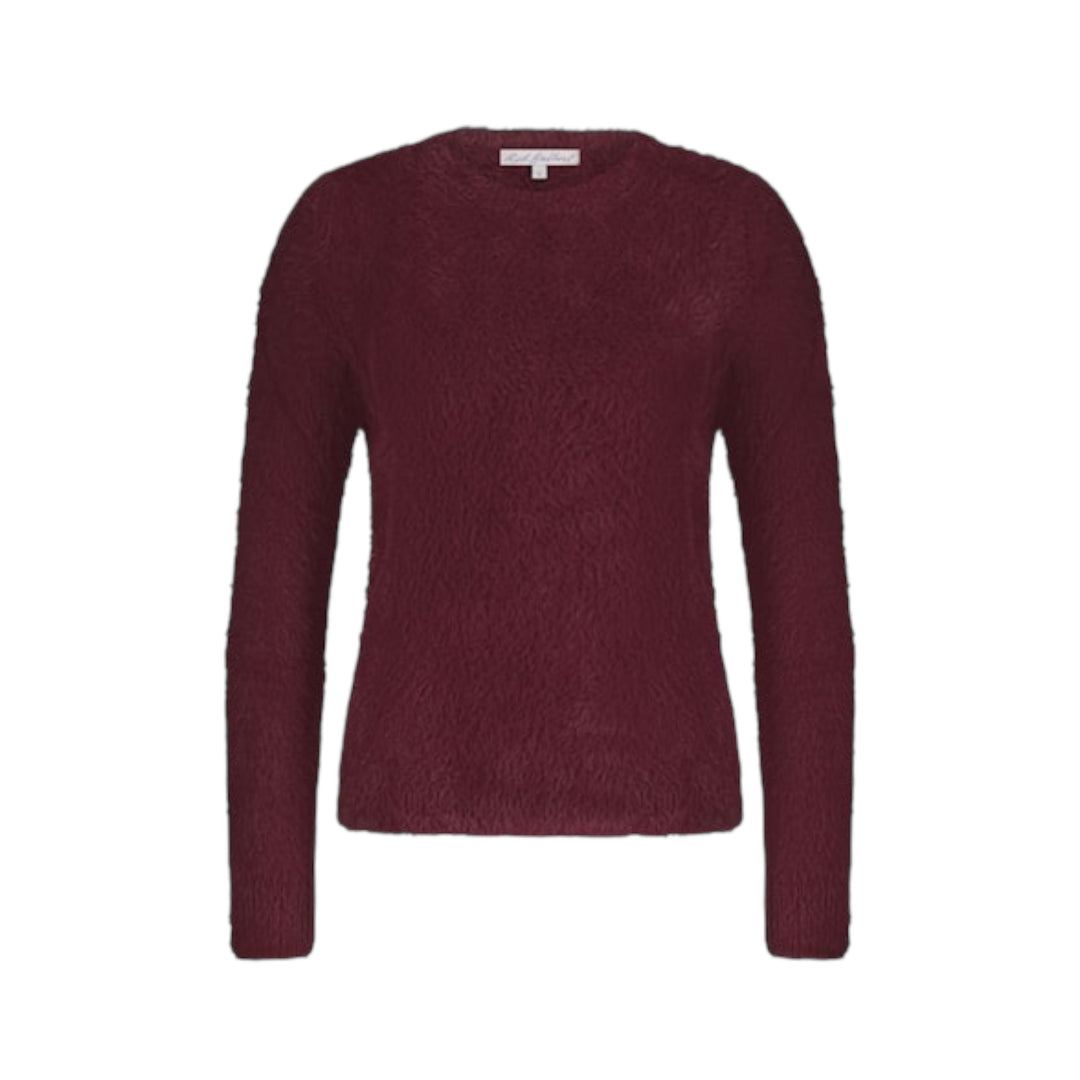Red Button Fuzzy Puff Sleeve Sweater Ruby